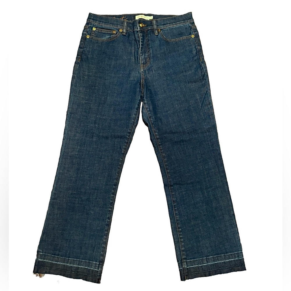 Tory Burch Cropped Raw Hem Two Tone Jeans Size 29